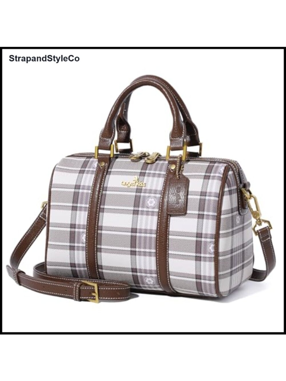 Vegan Leather Satchel Handbag Boston Barrel Bag Crossbody Purse
